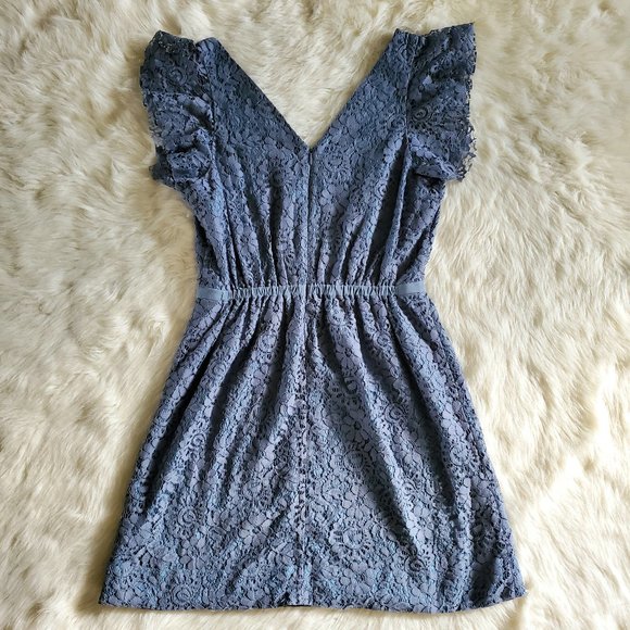 Madewell Blue Lace Flutter Sleeve Dress Size 2 EUC - Picture 9 of 15